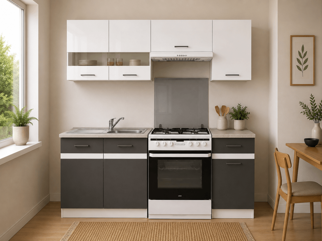 Küchenzeile 180 cm – Weiß Grau
